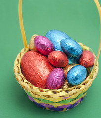 Basket with colorful Easter eggs