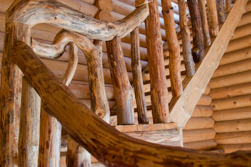 Fototapeta na wymiar Stairs in the House of the wooden frame.