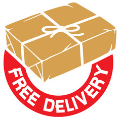 free delivery sign or label (parcel box with rope and kraft paper)
