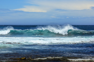 Waves in Atlantic coast. Ocean currents and strong waves at Cape Point in Cape of Good Hope Nature Reserve, Cape Peninsula National Park, South Africa.