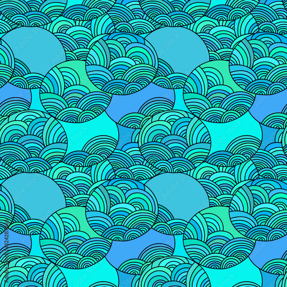 Poster seamless vector pattern. ornamental linear background with circles. decorative hand drawn repeating 