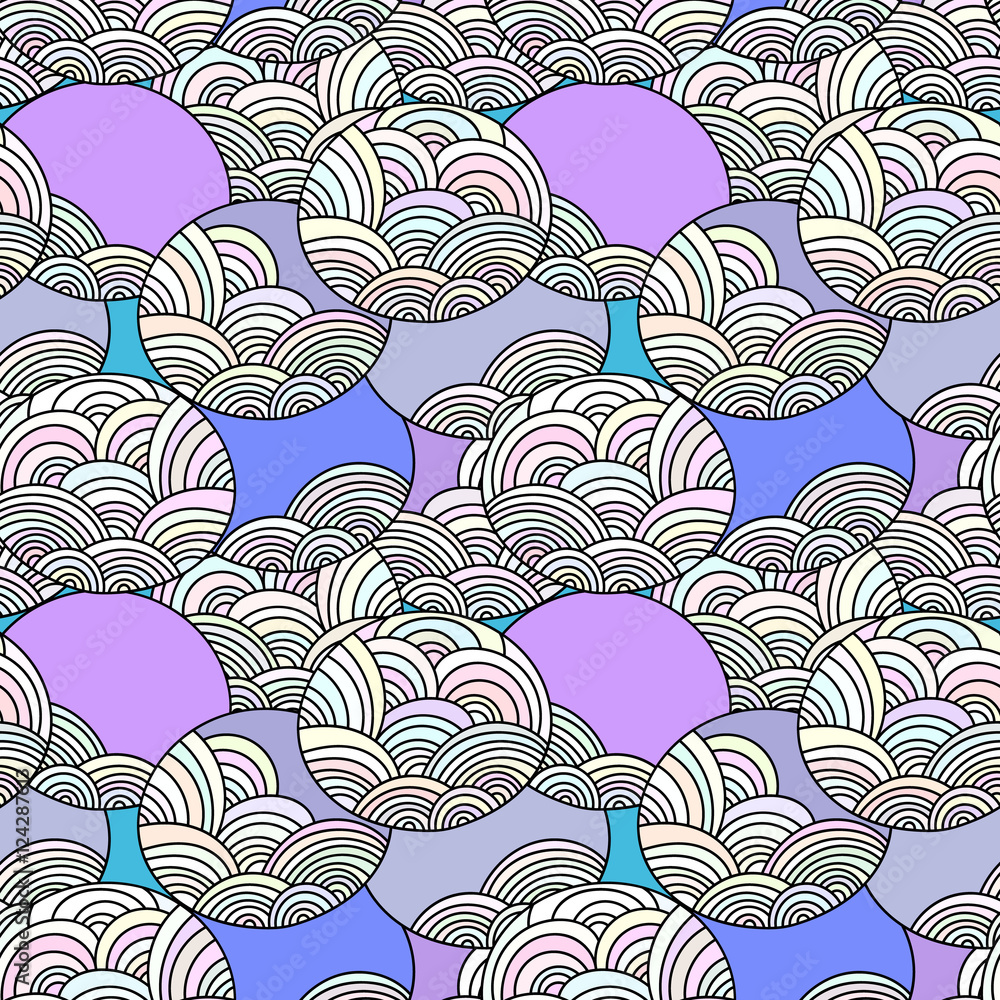 Poster seamless vector pattern. ornamental linear background with circles. decorative hand drawn repeating 