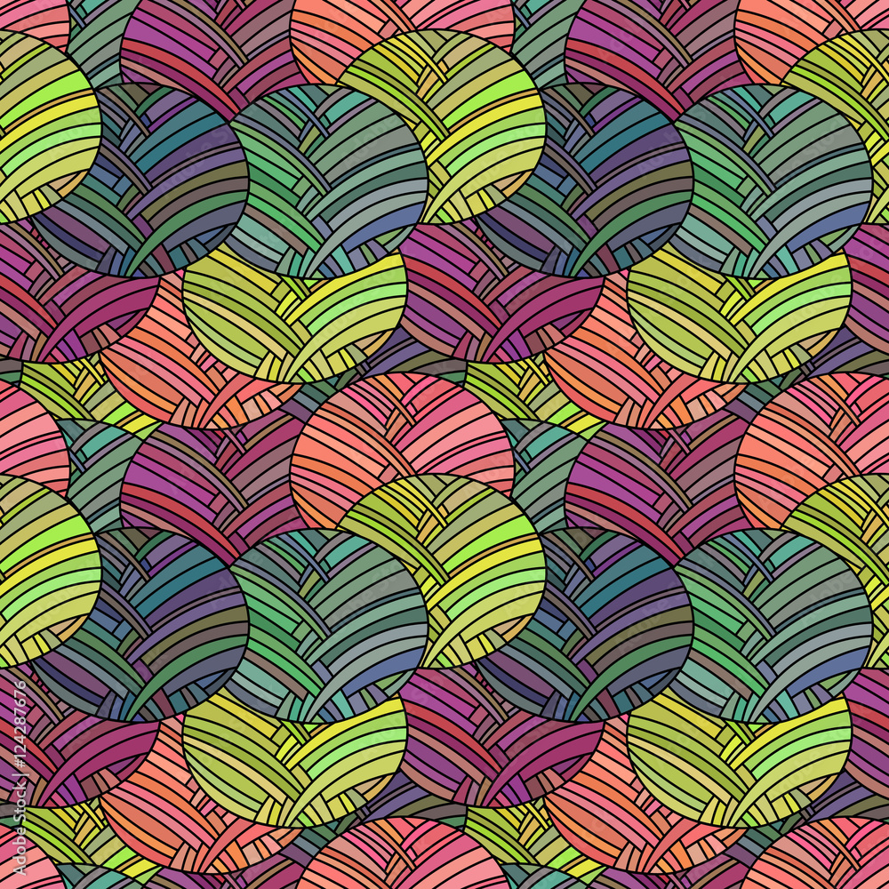 Poster seamless vector pattern. ornamental linear background with circles. decorative hand drawn repeating 
