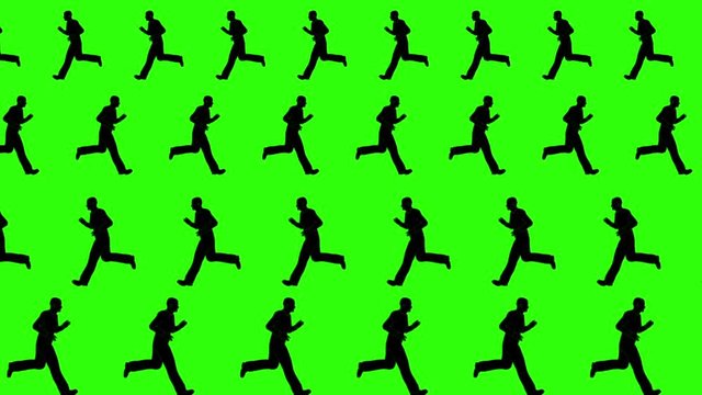 Men Running in Different Directions on a Green Screen Background
