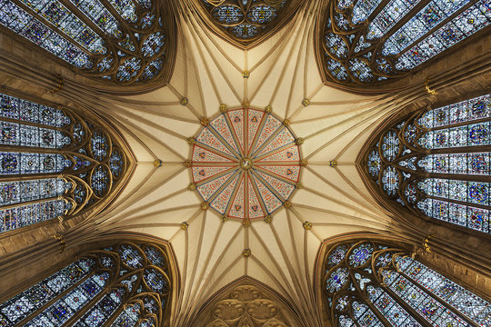 Architectural detail of York Minster ceiling, York, Yorkshire, England