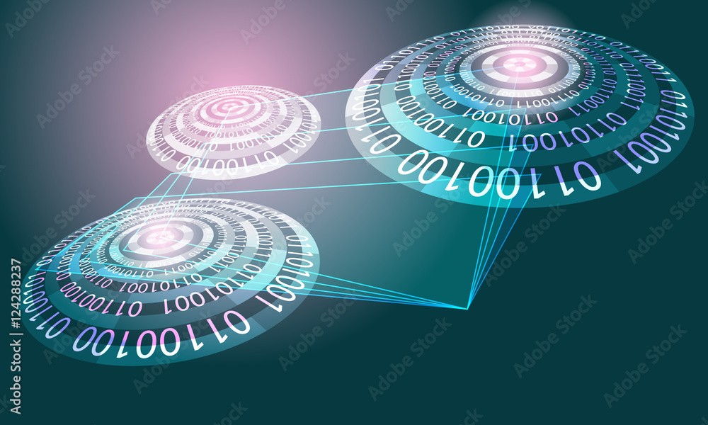 Poster futuristic colored abstract circles and transparent objects