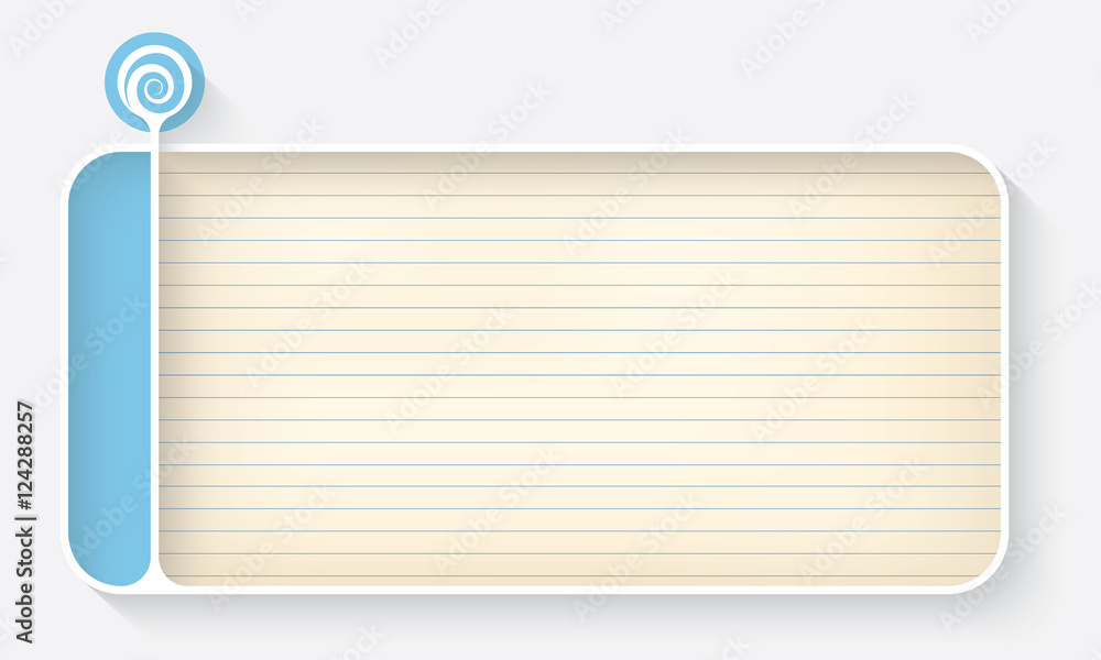 Poster white text box for your text with lined paper and spiral