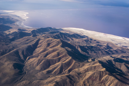 Great Salt Lake viewed from a commercial flight; Salt Lake City, Utah, United States of America