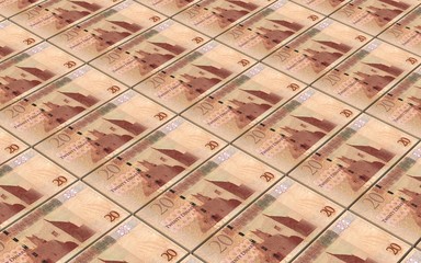 Libyan dinar bills stacked background. 3D illustration.