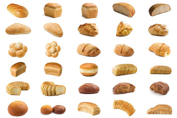 Set bread isolated on white background