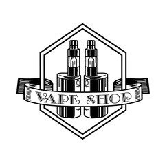 Obraz premium Electronic cigarette and liquid, Vape shop vector monochrome badges, emblems