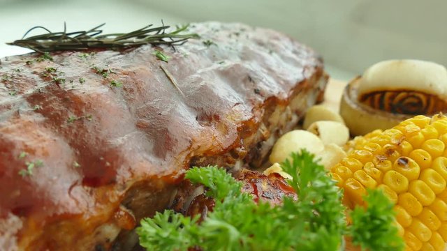Grilled BBQ pork rib steak with sauce
