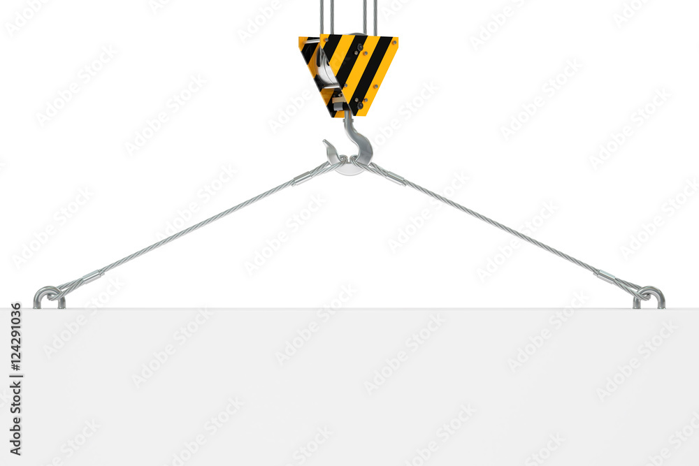 Poster crane hook with empty plate for text, 3d rendering