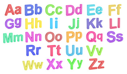 Colored alphabet, large and small  letters, 3D rendering