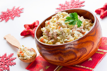 Traditional Russian salad Olivier - Christmas food