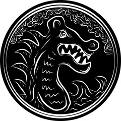 A viking dragon head and round pattern