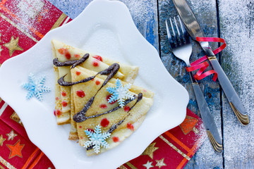 Fototapeta premium Pancake Christmas tree funny breakfast or dessert