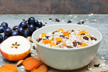 homemade muesli with fresh and dried fruits