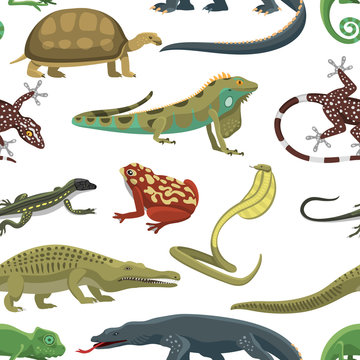 Reptiles animals vector seamless pattern.