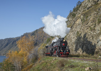 Old steam locomotive in the Circum-Baikal Railway