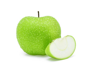 Drop of water green apple on white background