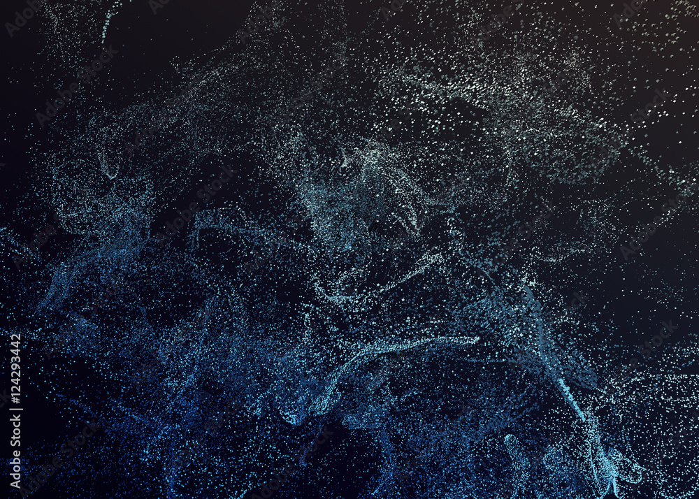 Poster abstract 3d rendering of chaotic particles. flying cubes in empty space. dynamic shape. futuristic b