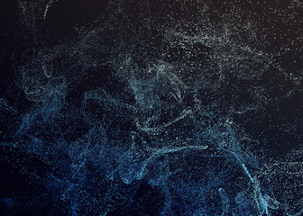 Naklejki  Streszczenie renderowania 3d chaotycznych cząstek. Latające kostki w pustej przestrzeni. Dynamiczny kształt. Futurystyczne tło. Projekt plakatu.
