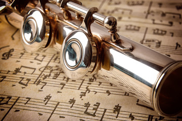 Rear of flute old handwritten sheet music elevated view © Davizro Photography