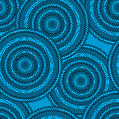 Blue Seamless Ethnic Geometric Knitted Pattern. Style Circle Bac