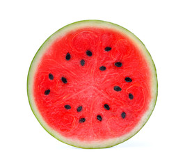 A half of fresh watermelon isolated on white background. - obrazy, fototapety, plakaty