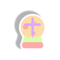 Obraz premium Vector illustration paper sticker Halloween icon moon and cross