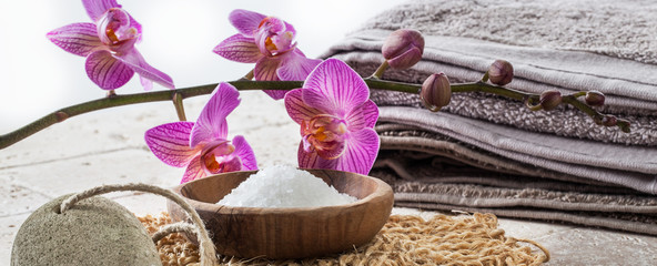 washing up concept with bath salt for natural softening bath