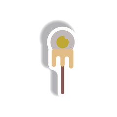 Vector illustration paper sticker Halloween icon Bloody eyeball on stick