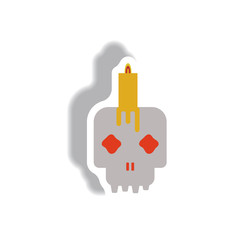 Vector illustration paper sticker Halloween icon Skull and candle