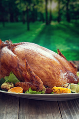 Thanksgiving Turkey dinner - outdoor wooden table