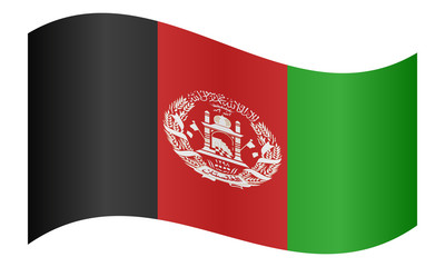 Flag of Afghanistan waving on white background