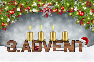 third sunday of advent conept with candles and red silver decorated fir branches / dritter advent...