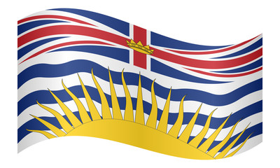 Flag of British Columbia waving, white background