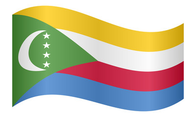 Flag of Comoros waving on white background