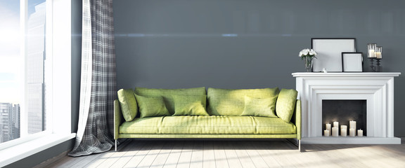 Modern bright interior . 3D render