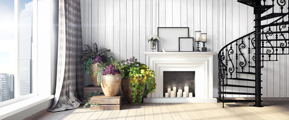 Modern bright interior . 3D render