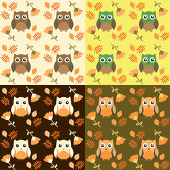 Obraz premium vector texture owls with autumn leaves