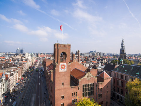 Aerial view aа Amsterdam city, near Beurs van Berlage place