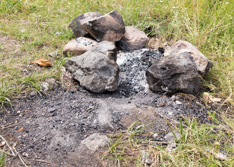 stones after a fire in nature