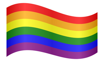 Rainbow gay pride flag waving on white background