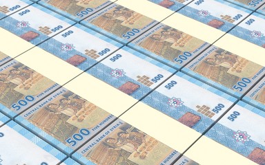 Syrian pounds bills stacks background. 3D illustration.