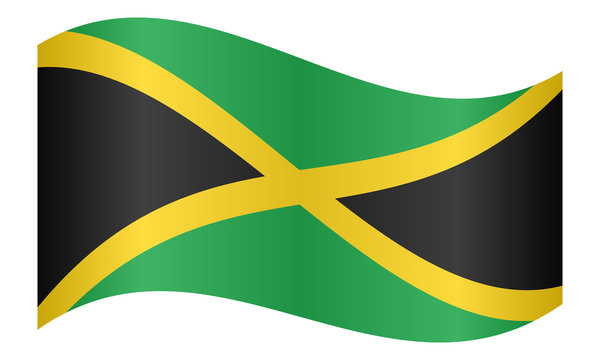 Flag of Jamaica waving on white background