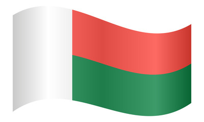 Flag of Madagascar waving on white background