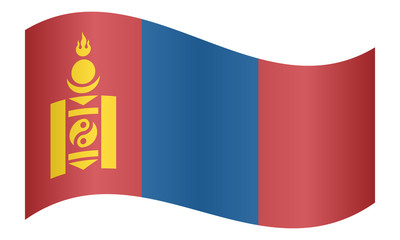 Flag of Mongolia waving on white background
