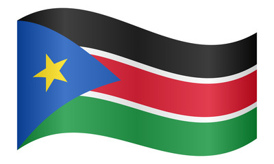 Flag of South Sudan waving on white background